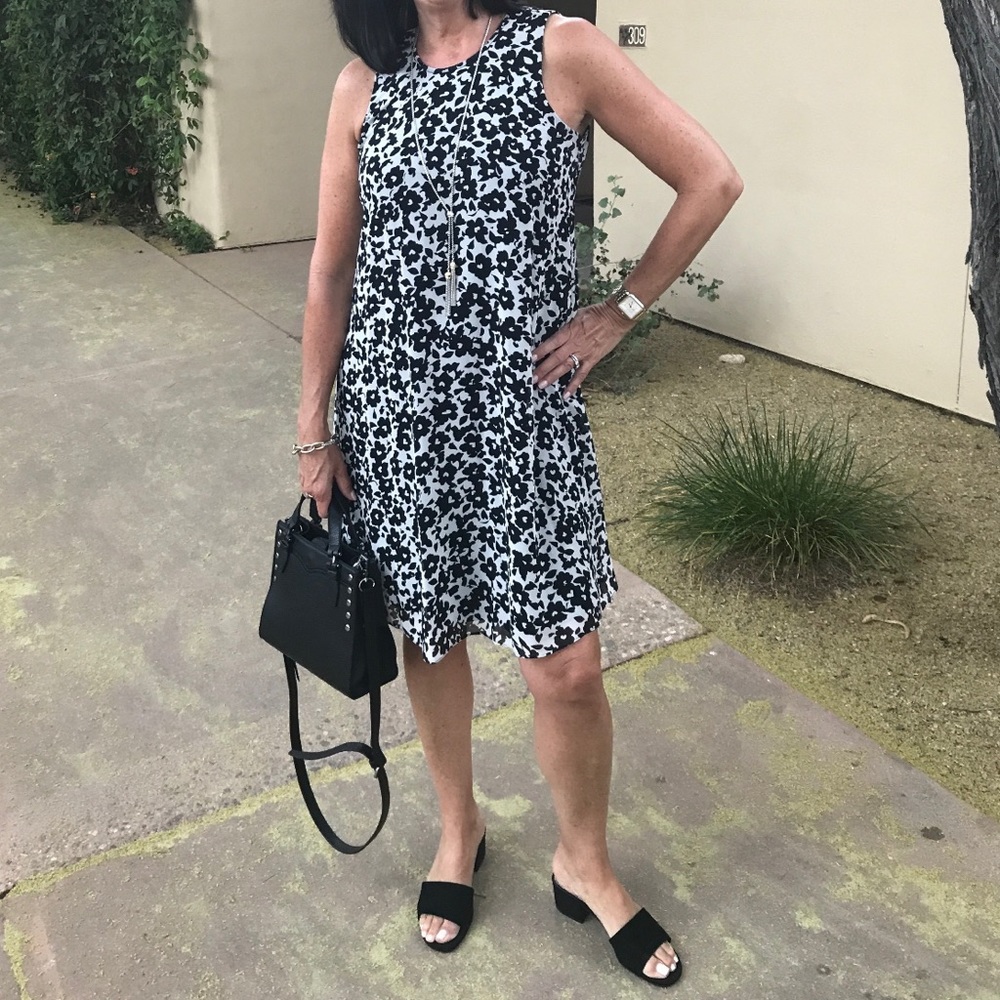 Calvin Klein B&W Flowered Swing Dress - Size 4